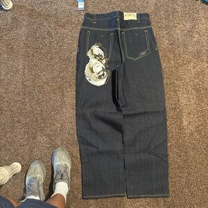 Dragon Embroidered Dark Blue Jeans